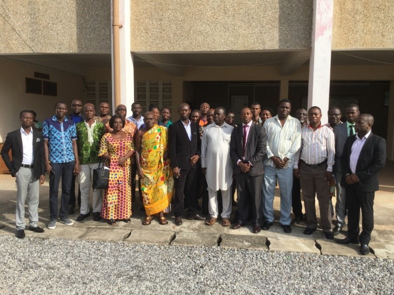 Participants in a group photo at the Southern Ghana regional validation of the Climate and Green Economy Learning Strategy, in Kumasi.