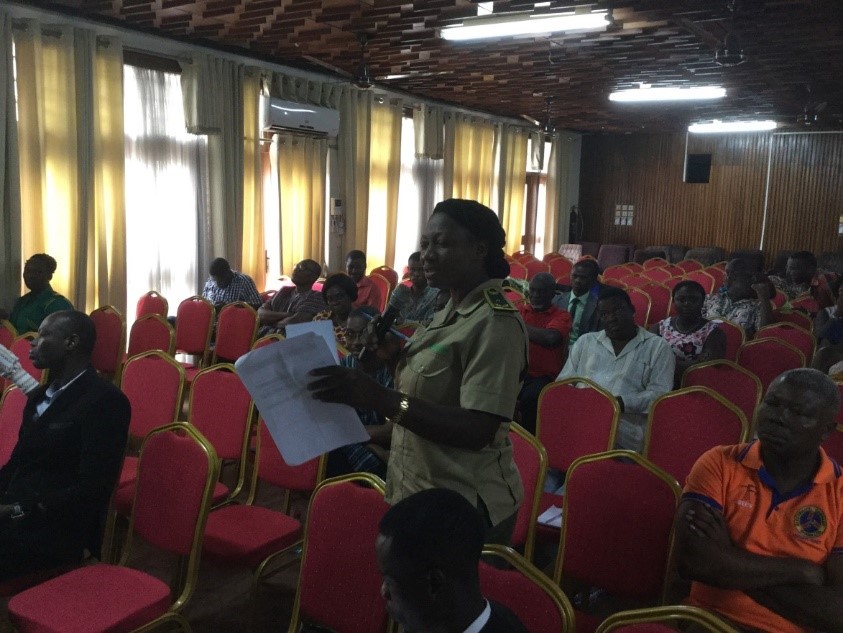 Participant contributing an idea to the development of National Climate and Green Economy Learning Strategy, during the regional validation workshop in Kumasi.