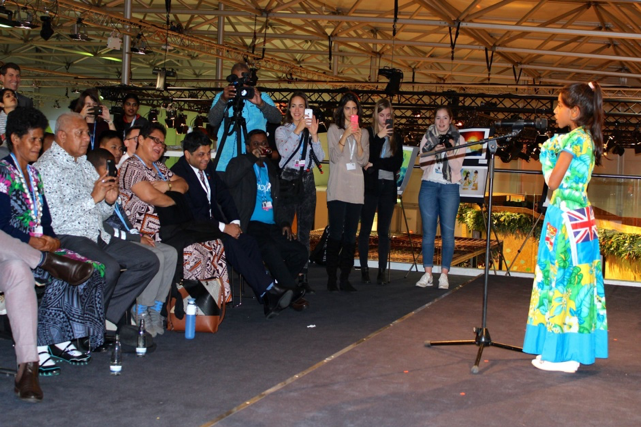 Shalvi Shakshi delivering her speech at the Youth and Future generations Day in Bonn, Germany.