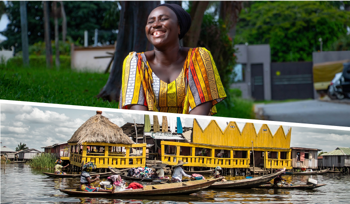Africa women smiling on top and port at the bottom.