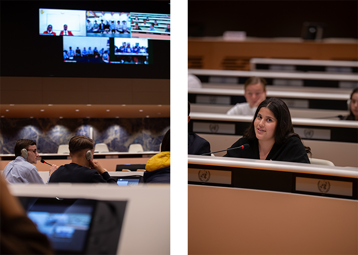 Students connected both in-person and online in Global YCD at Palais des Nations. Photo: Lorenzo Franchi / UN CC:Learn