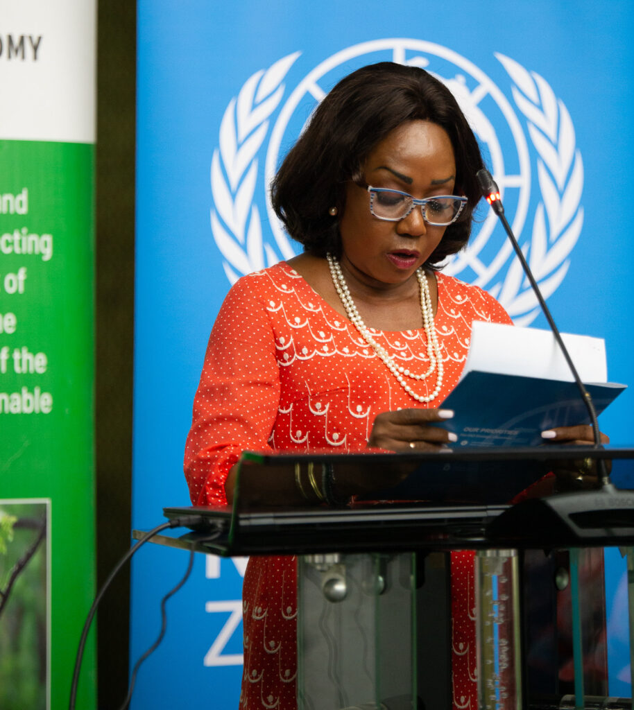 Ms. Suze Percy Filippini, FAO Country Representative in Zambia delivering the UN RC’s opening remarks, at the launch event of the FACE-NDC Project. Photo: Lorenzo Franchi / UN CC:Learn